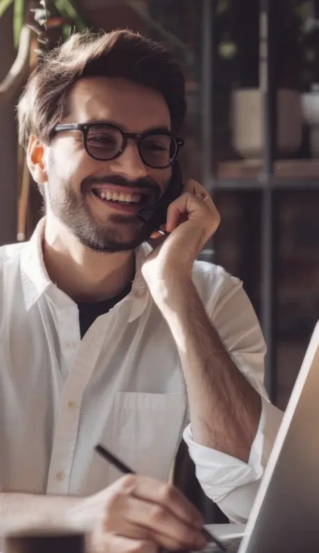 A man smiling and looking happy.