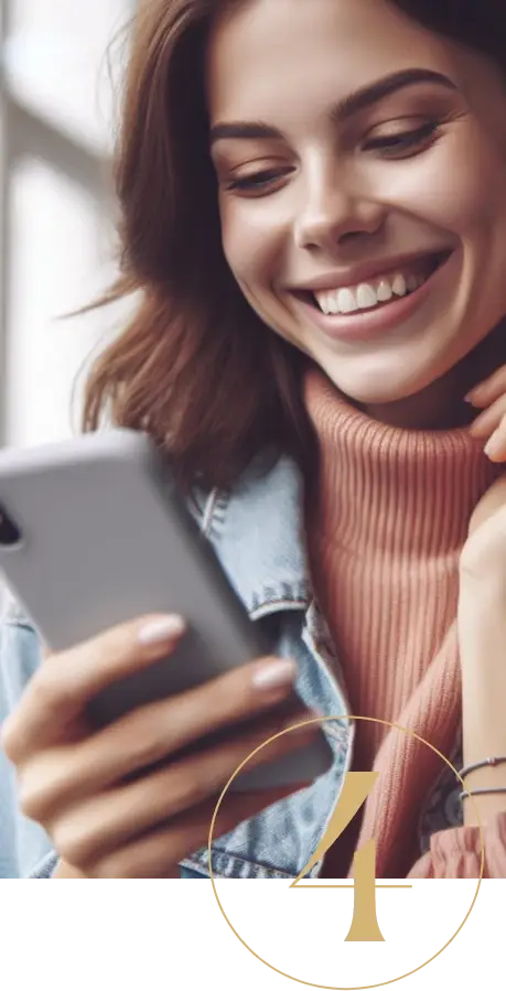 A woman holding the phone.